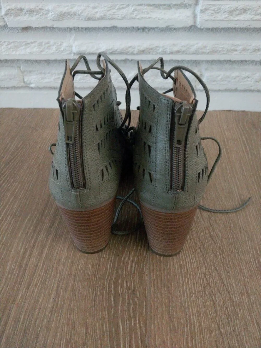 Maurices Carmen Olive Green Laser Cut Lace Up Heels